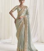 Designer grey viscose fabric saree with grey viscose blouse fabric