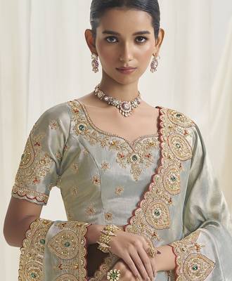 Designer grey viscose fabric saree with grey viscose blouse fabric 2