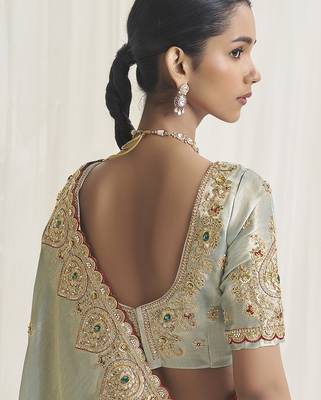 Designer grey viscose fabric saree with grey viscose blouse fabric 3
