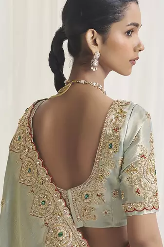 Designer grey viscose fabric saree with grey viscose blouse fabric