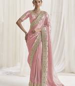 Designer pink viscose fabric saree with pink viscose blouse fabric