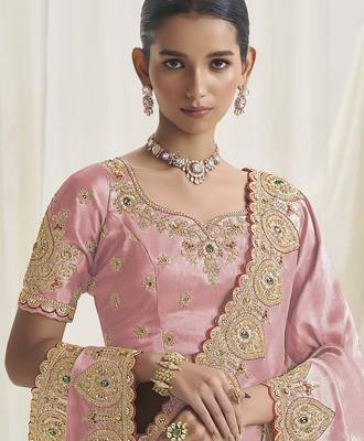 Designer pink viscose fabric saree with pink viscose blouse fabric 2