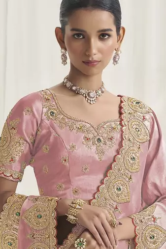 Designer pink viscose fabric saree with pink viscose blouse fabric