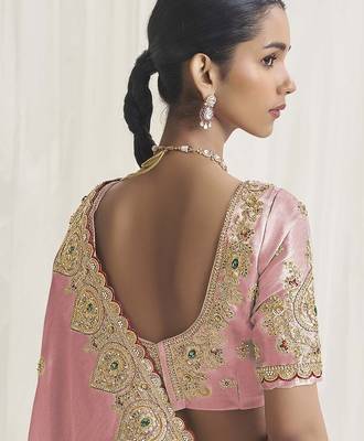 Designer pink viscose fabric saree with pink viscose blouse fabric 3