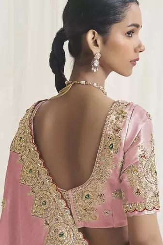 Designer pink viscose fabric saree with pink viscose blouse fabric