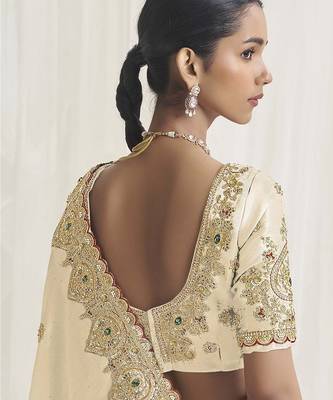 Designer cream viscose fabric saree with cream viscose blouse fabric 3