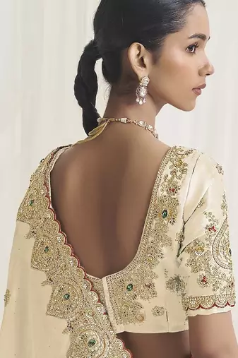 Designer cream viscose fabric saree with cream viscose blouse fabric