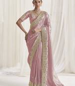 Designer purple viscose fabric saree with purple viscose blouse fabric