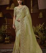 Designer pista tissue fabric saree with pista tissue blouse fabric