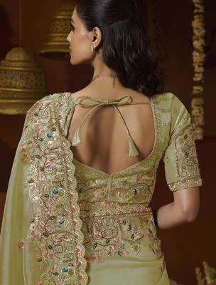 Designer pista tissue fabric saree with pista tissue blouse fabric 3
