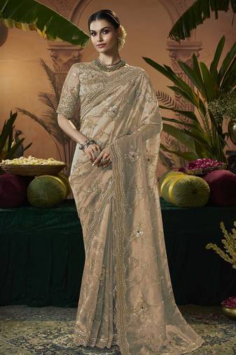 Designer gold tissue fabric saree with gold tissue blouse fabric