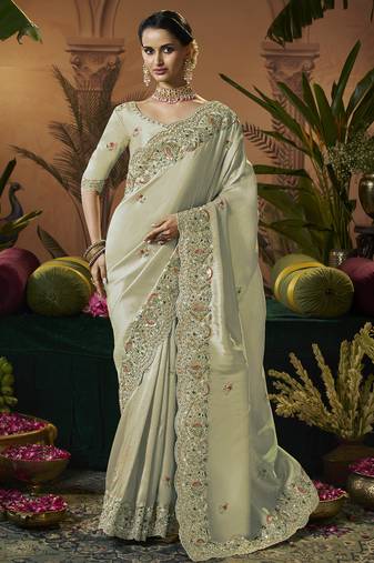 designer pista silk blend fabric saree with pista silk blend blouse fabric