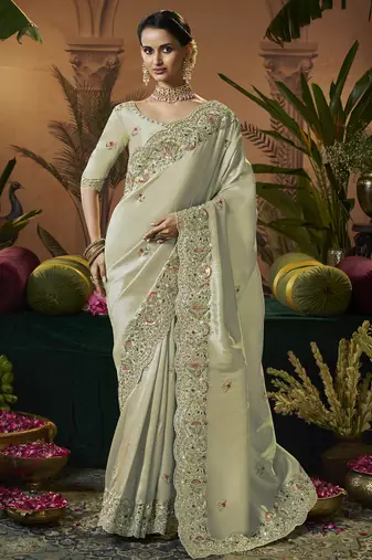 designer pista silk blend fabric saree with pista silk blend blouse fabric