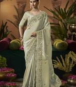 designer pista silk blend fabric saree with pista silk blend blouse fabric