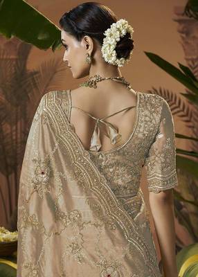 Designer gold tissue fabric saree with gold tissue blouse fabric 3