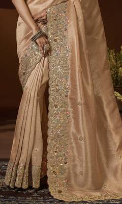 designer biscuit jacquard fabric saree with maroon silk blend blouse fabric 3