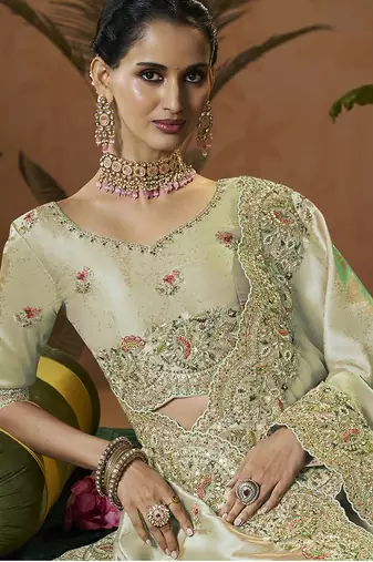 designer pista silk blend fabric saree with pista silk blend blouse fabric