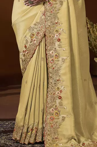 designer yellow soft jacquard fabric saree with maroon silk blend blouse fabric