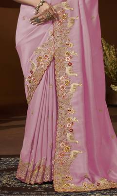 designer purple soft jacquard fabric saree with rani pink silk blend blouse fabric 3
