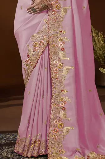 designer purple soft jacquard fabric saree with rani pink silk blend blouse fabric