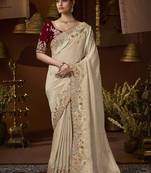 designer gold soft jacquard fabric saree with maroon silk blend blouse fabric