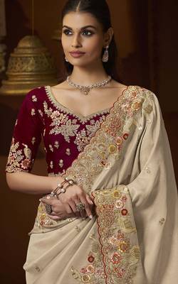 designer gold soft jacquard fabric saree with maroon silk blend blouse fabric 2