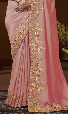 designer peaach soft jacquard fabric saree with maroon silk blend blouse fabric 3