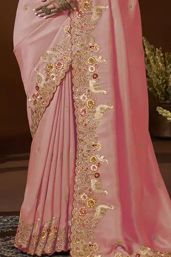 designer peaach soft jacquard fabric saree with maroon silk blend blouse fabric