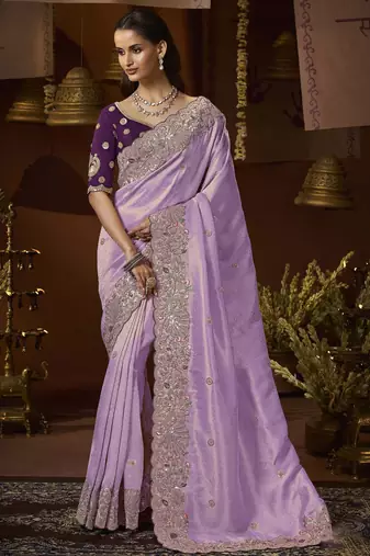 designer purple jacquard fabric saree with purple silk blend blouse fabric