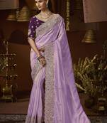 designer purple jacquard fabric saree with purple silk blend blouse fabric