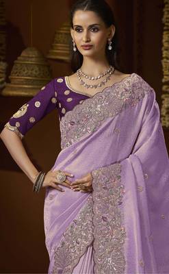 designer purple jacquard fabric saree with purple silk blend blouse fabric 2