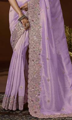 designer purple jacquard fabric saree with purple silk blend blouse fabric 3
