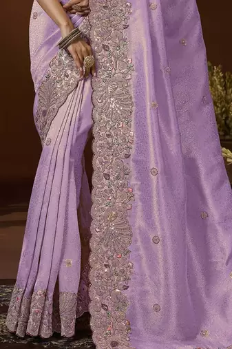 designer purple jacquard fabric saree with purple silk blend blouse fabric