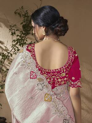 designer lavender viscose fabric saree with rani pink silk blend blouse fabric 3