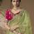 designer green viscose fabric saree with rani pink silk blend blouse fabric