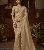 Designer gold tissue fabric saree with gold tissue blouse fabric