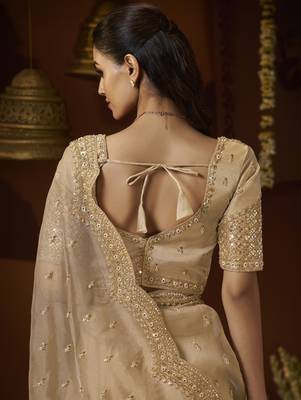 Designer gold tissue fabric saree with gold tissue blouse fabric 3