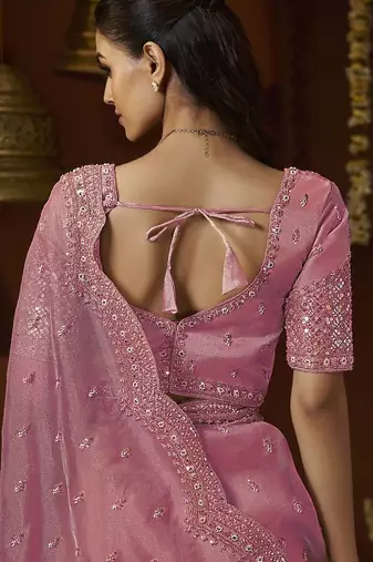 Designer pink tissue fabric saree with pink tissue blouse fabric
