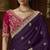 designer purple satin fabric saree with rani pink silk blend blouse fabric