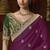 designer wine satin fabric saree with green silk blend blouse fabric