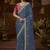 designer green satin fabric saree with rani pink silk blend blouse fabric