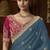 designer green satin fabric saree with rani pink silk blend blouse fabric