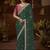 designer green satin fabric saree with rani pink silk blend blouse fabric