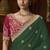 designer green satin fabric saree with rani pink silk blend blouse fabric
