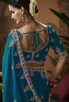 Designer green satin fabric saree with green satin blouse fabric 3