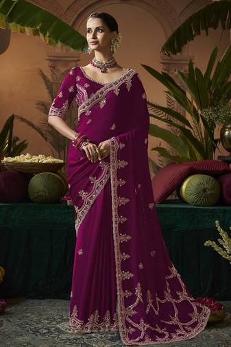 Designer wine satin fabric saree with wine satin blouse fabric