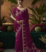Designer wine satin fabric saree with wine satin blouse fabric