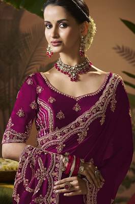 Designer wine satin fabric saree with wine satin blouse fabric 2