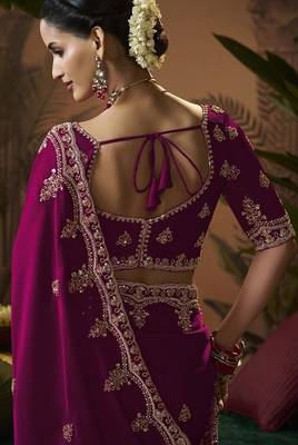 Designer wine satin fabric saree with wine satin blouse fabric 3