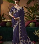Designer purple satin fabric saree with purple satin blouse fabric